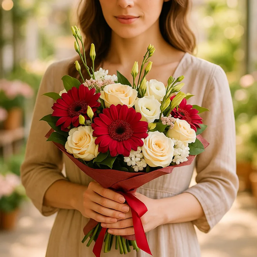 Kırmızı Gerbera Gül ve Buketi