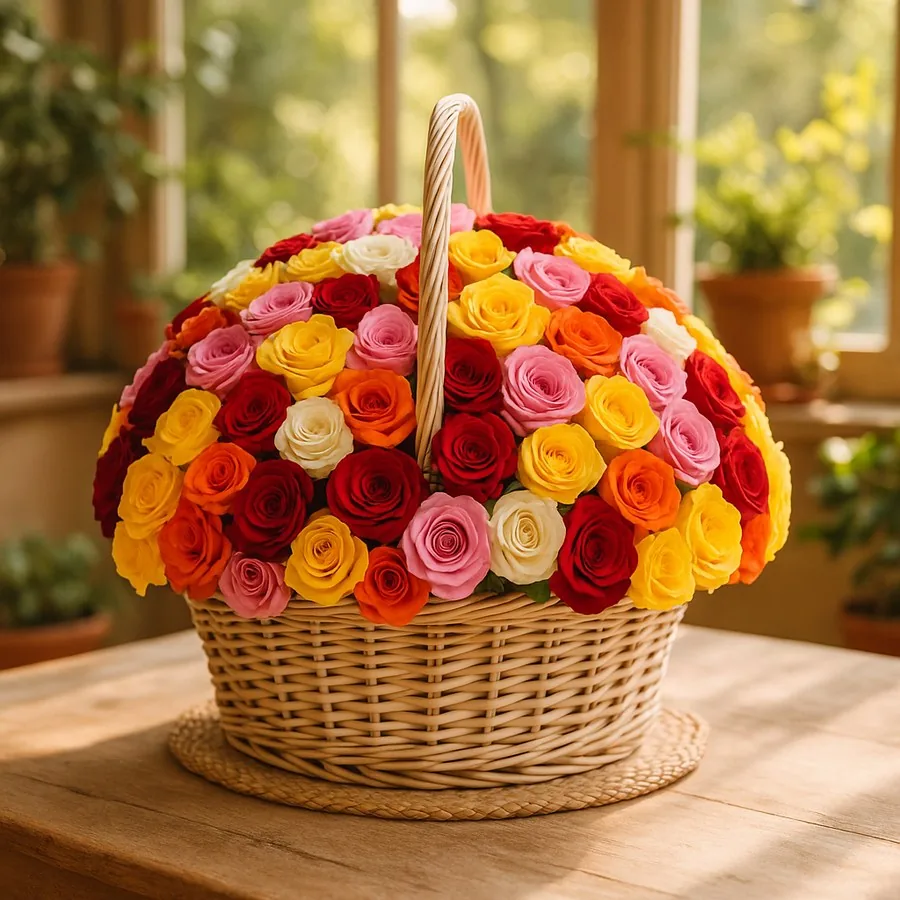 Sepetde 101 Karışık Renk Gül